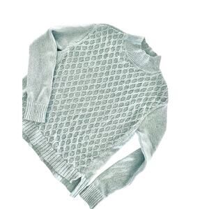 Talbots Sea mist S Aqua Cotton blend Sweater marled fair isle knit thick cozy